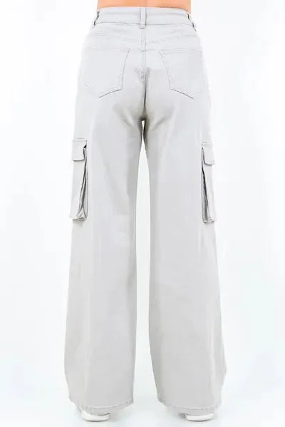 American Bazi Full Size Drawstring Wide Leg Cargo Pants Plus Size - Reed + Raven