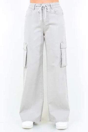 American Bazi Full Size Drawstring Wide Leg Cargo Pants Plus Size - Reed + Raven