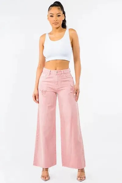 American Bazi High Waist Distressed Wide Leg Jeans - Reed + Raven