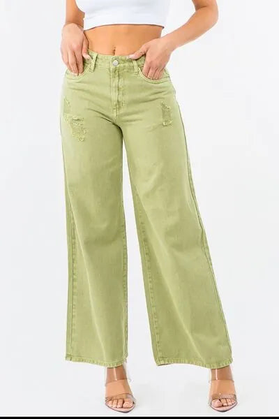 American Bazi High Waist Distressed Wide Leg Jeans - Reed + Raven