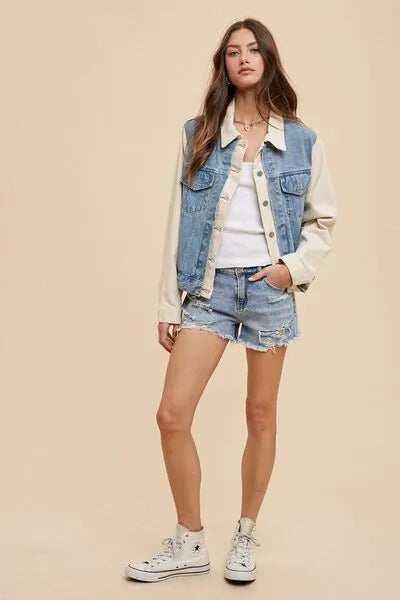 Annie Wear Collared Neck Double Placket Denim Jacket - Reed + Raven