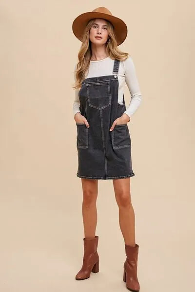 Annie Wear Wide Strap Denim Overall Dress with Pockets - Reed + Raven