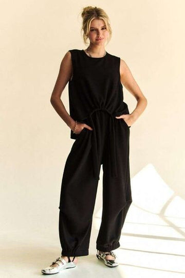 Davi & Dani Drawstring Hem Round Neck Tank and Pants Set - Reed + Raven