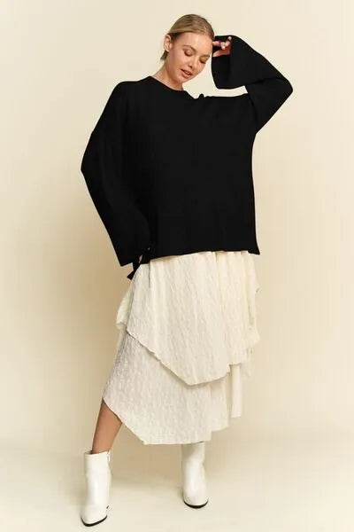 Davi & Dani High - Low Round Neck Drop Shoulder Sweater - Reed + Raven