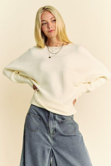 Davi & Dani Round Neck Batwing Sleeve Sweater - Reed + Raven