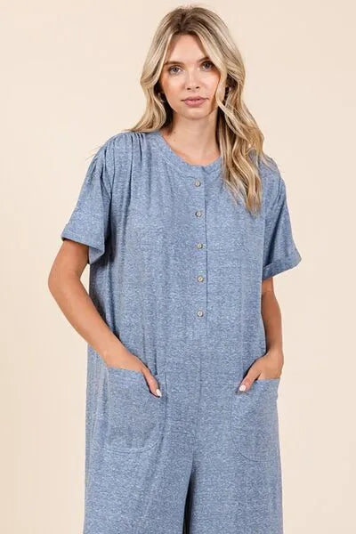 Mittoshop Button Detail Short Sleeve Wide Leg Jumpsuit - Reed + Raven