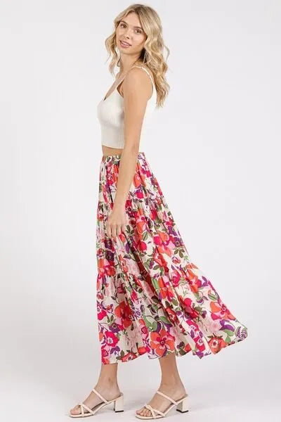 Mittoshop Flower Print Elastic Waist Tiered Skirt - Reed + Raven