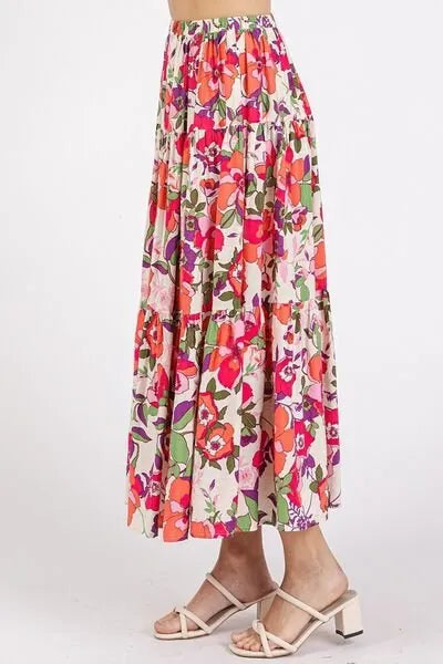 Mittoshop Flower Print Elastic Waist Tiered Skirt - Reed + Raven