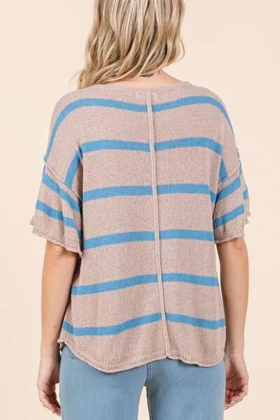 Mittoshop Striped Flounce Sleeve Knit Top - Reed + Raven