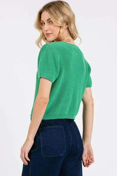 Mittoshop V - Neck Short Sleeve Crop Sweater - Reed + Raven