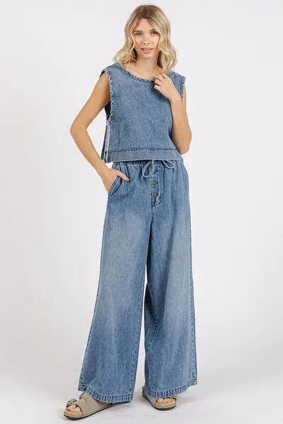 Mittoshop Washed Denim Distressed Detail Crop Tank - Reed + Raven