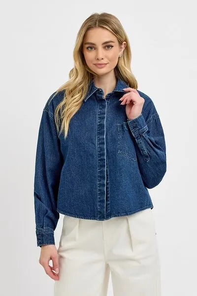 RISEN Button Up Long Sleeve Denim Shacket - Reed + Raven