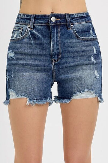 RISEN Distressed Raw Hem Denim Shorts - Reed + Raven