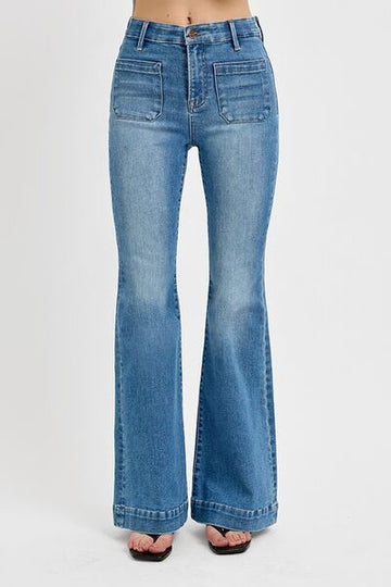 RISEN Full Size Front Patch Pocket Flare Jeans Plus Size - Reed + Raven