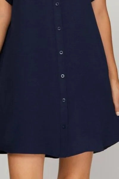 She + Sky Full Size Button Down Short Sleeve Woven Shirt Dress Plus Size - Reed + Raven