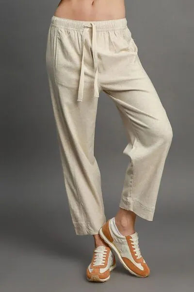 Umgee Full Size Drawstring Elastic Waistband Linen Blend Pants Plus Size - Reed + Raven