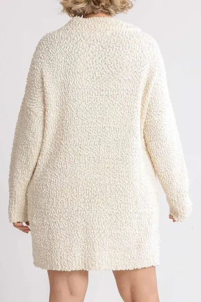 Umgee Full Size High Low Long Sleeve Boucle Sweater Dress Plus Size - Reed + Raven