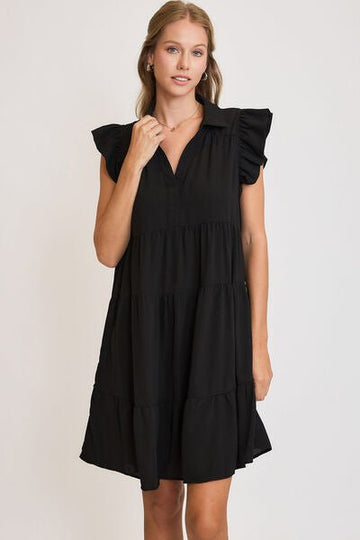 Umgee Full Size Johnny Collar Ruffle Cap Sleeve Tiered Dress Plus Size - Reed + Raven
