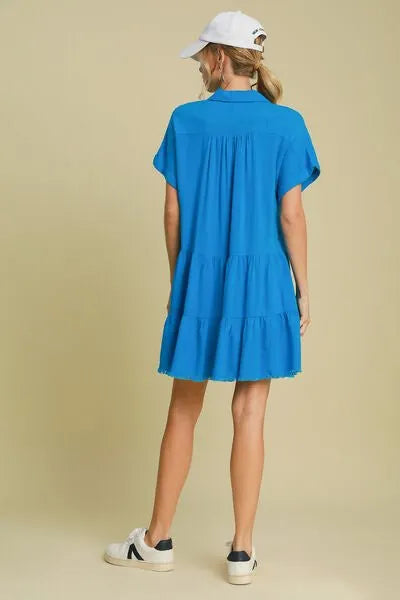 Umgee Full Size Raw Hem Folded Sleeve Tiered Dress Plus Size - Reed + Raven