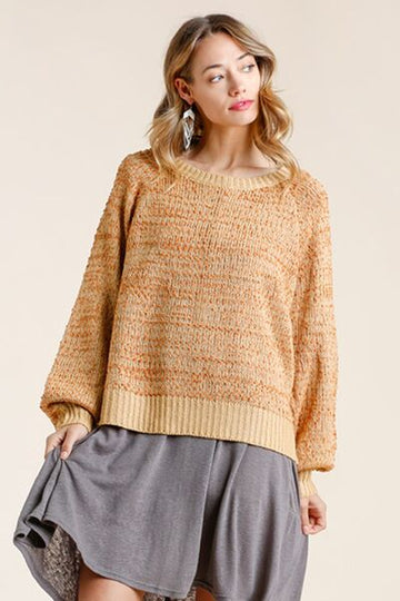 Umgee Full Size Ribbed Hem Round Neck Long Sleeve Popcorn Sweater Plus Size - Reed + Raven