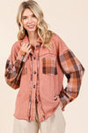 Mittoshop Button Down Contrast Plaid Patchwork Shacket