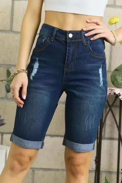 ADORA Distressed Denim Shorts with Pockets - Reed + Raven