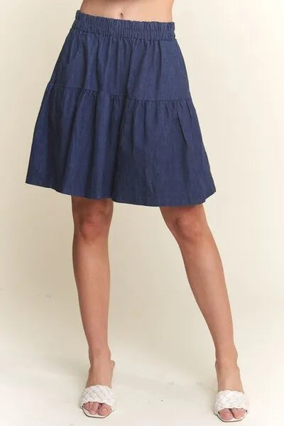 ADORA Elastic Waist Wide Leg Denim Shorts - Reed + Raven