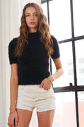 ADORA Fuzzy Mock Neck Short Sleeve Sweater - Reed + Raven