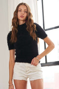 ADORA Fuzzy Mock Neck Short Sleeve Sweater - Reed + Raven