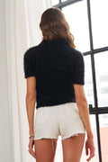 ADORA Fuzzy Mock Neck Short Sleeve Sweater - Reed + Raven