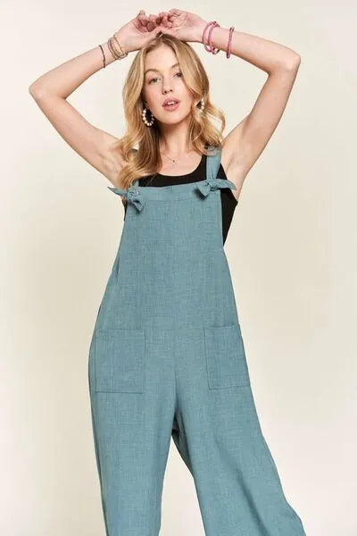 ADORA Knotted Wide Strap Wide Leg Overalls - Reed + Raven