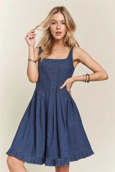 ADORA Smocked Back Square Neck Denim Dress - Reed + Raven