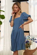 ADORA Square Neck Puff Sleeve Denim Dress - Reed + Raven