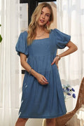 ADORA Square Neck Puff Sleeve Denim Dress - Reed + Raven