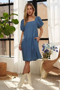 ADORA Square Neck Puff Sleeve Denim Dress - Reed + Raven