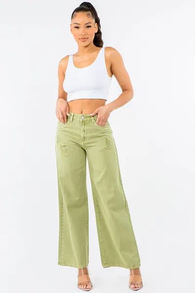 American Bazi High Waist Distressed Wide Leg Jeans - Reed + Raven