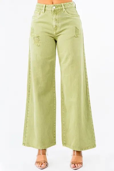 American Bazi High Waist Distressed Wide Leg Jeans - Reed + Raven