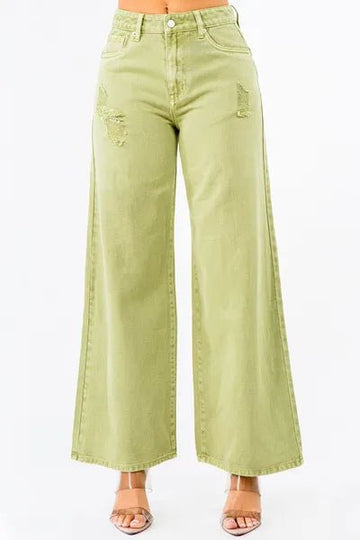 American Bazi High Waist Distressed Wide Leg Jeans - Reed + Raven
