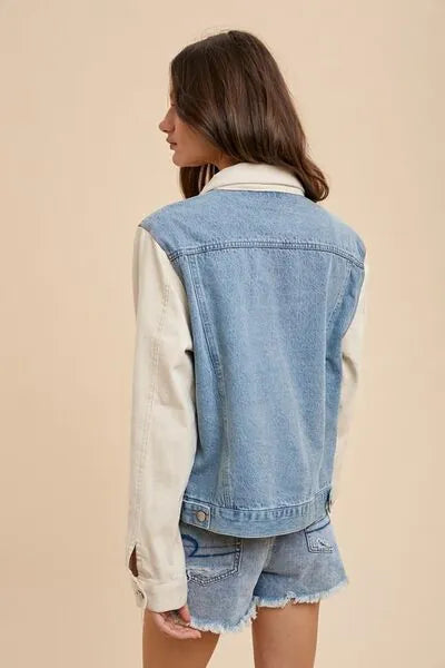Annie Wear Collared Neck Double Placket Denim Jacket - Reed + Raven
