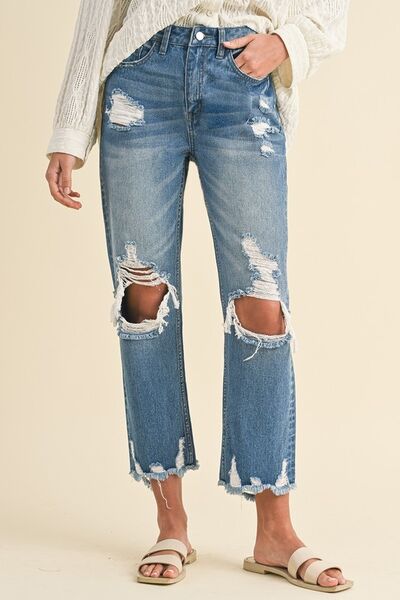 Annie Wear Distressed Raw Hem Cropped Jeans - Reed + Raven