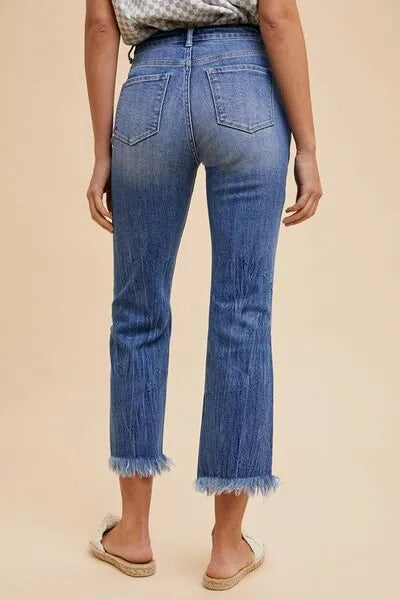 Annie Wear Distressed Raw Hem Straight Leg Cropped Jeans - Reed + Raven