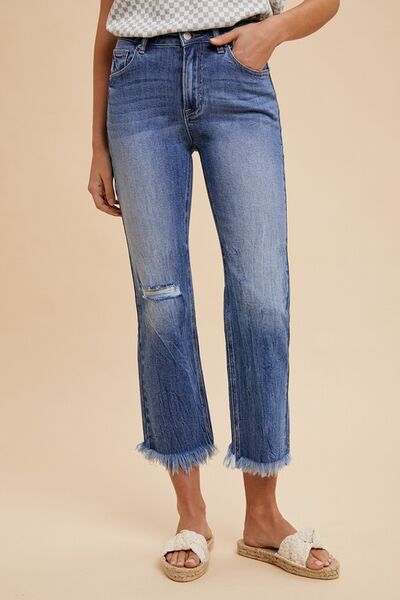 Annie Wear Distressed Raw Hem Straight Leg Cropped Jeans - Reed + Raven