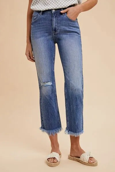 Annie Wear Distressed Raw Hem Straight Leg Cropped Jeans - Reed + Raven