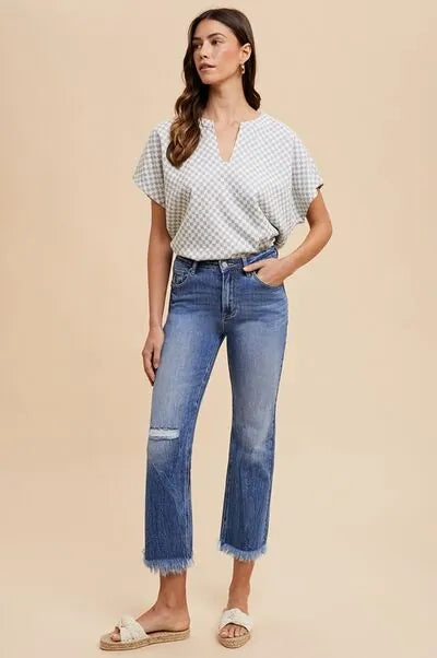 Annie Wear Distressed Raw Hem Straight Leg Cropped Jeans - Reed + Raven