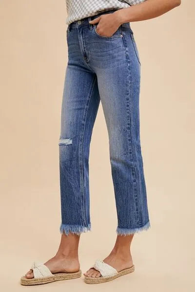 Annie Wear Distressed Raw Hem Straight Leg Cropped Jeans - Reed + Raven