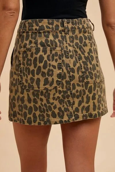 Annie Wear Leopard Denim Mini Skirt - Reed + Raven