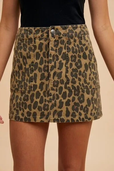 Annie Wear Leopard Denim Mini Skirt - Reed + Raven