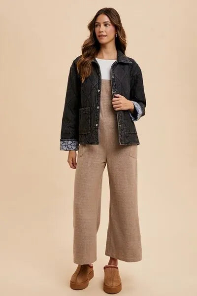 Annie Wear Quilted Printed Lining Snap Down Denim Jacket - Reed + Raven