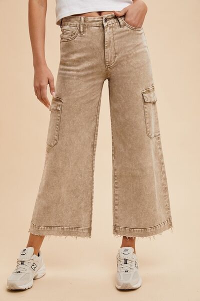 Annie Wear Raw Hem Wide Leg Jeans with Cargo Pockets - Reed + Raven