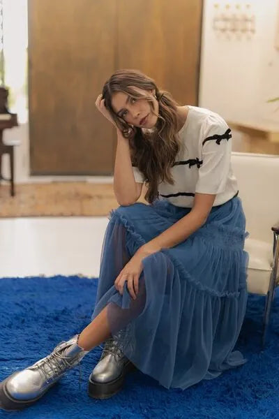 Annie Wear Striped Bow Round Neck Knit Top - Reed + Raven